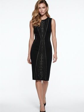 Calvin Klein Black Stud-Detail Sleeveless Sheath Dress